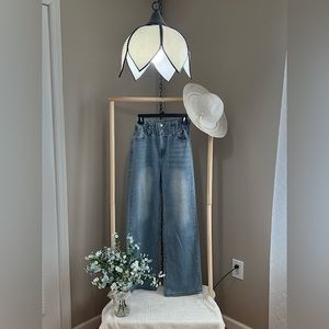 High Waisted Light Blue Denim Wide Leg Jeans - Shein